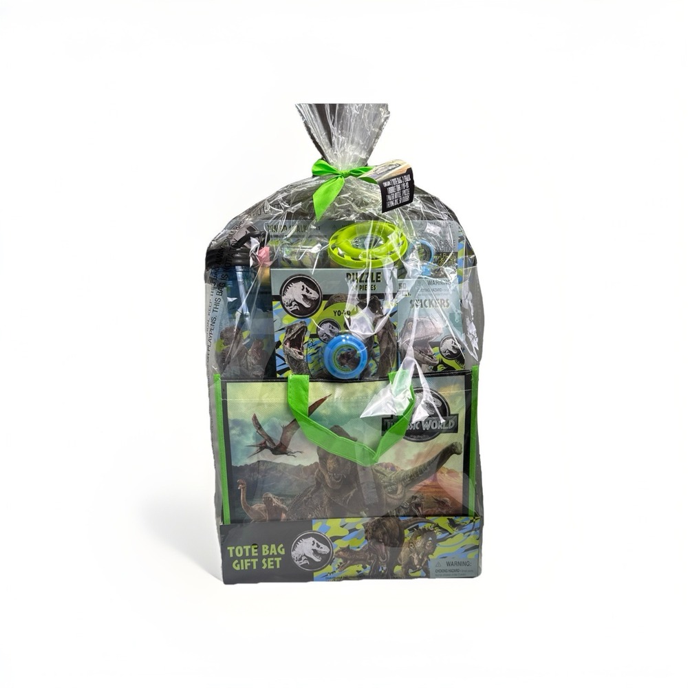 Jurassic World Tote Bag Set Puzzle Water Bottle Stickers Frisbee Yo Yo Chalk